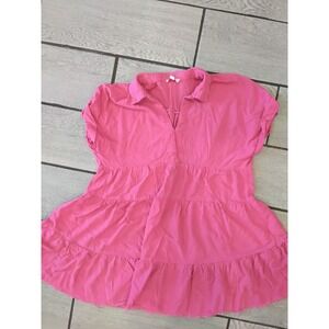 Umgee Hot Pink Linen Blend Tiered Babydoll Tunic Top Short Sleeve Small A5365
